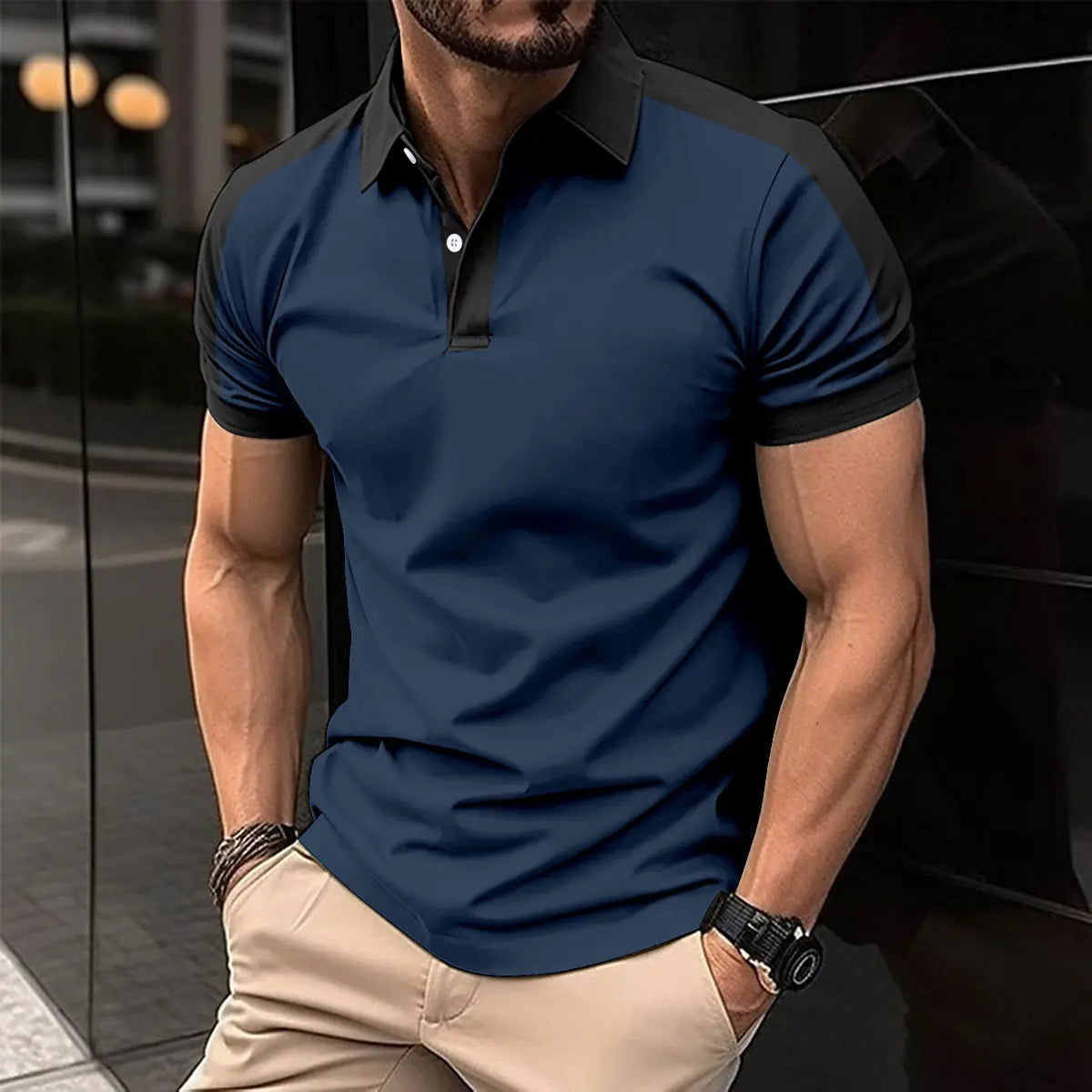 Stylish Men's Casual Color-block Polo Shirt