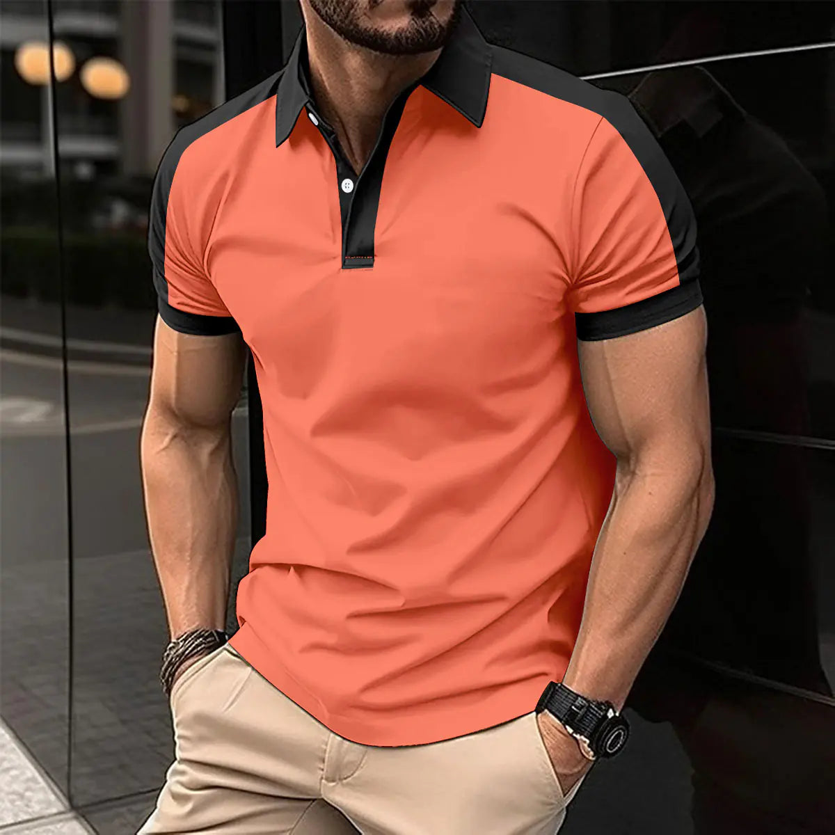 Stylish Men's Casual Color-block Polo Shirt
