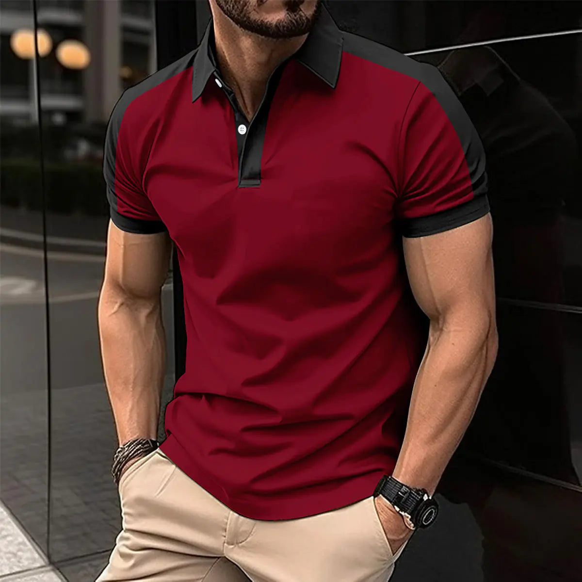 Stylish Men's Casual Color-block Polo Shirt