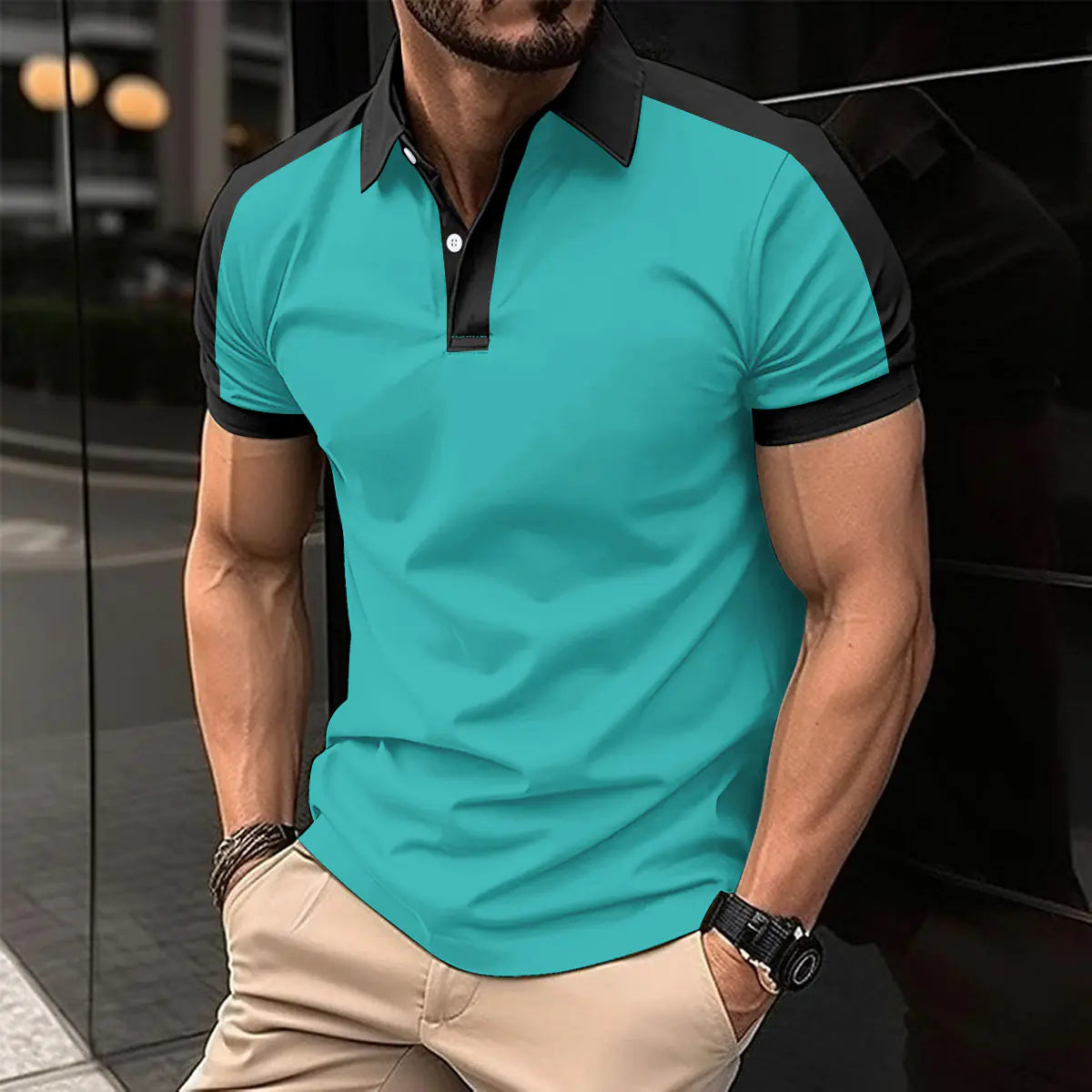 Stylish Men's Casual Color-block Polo Shirt