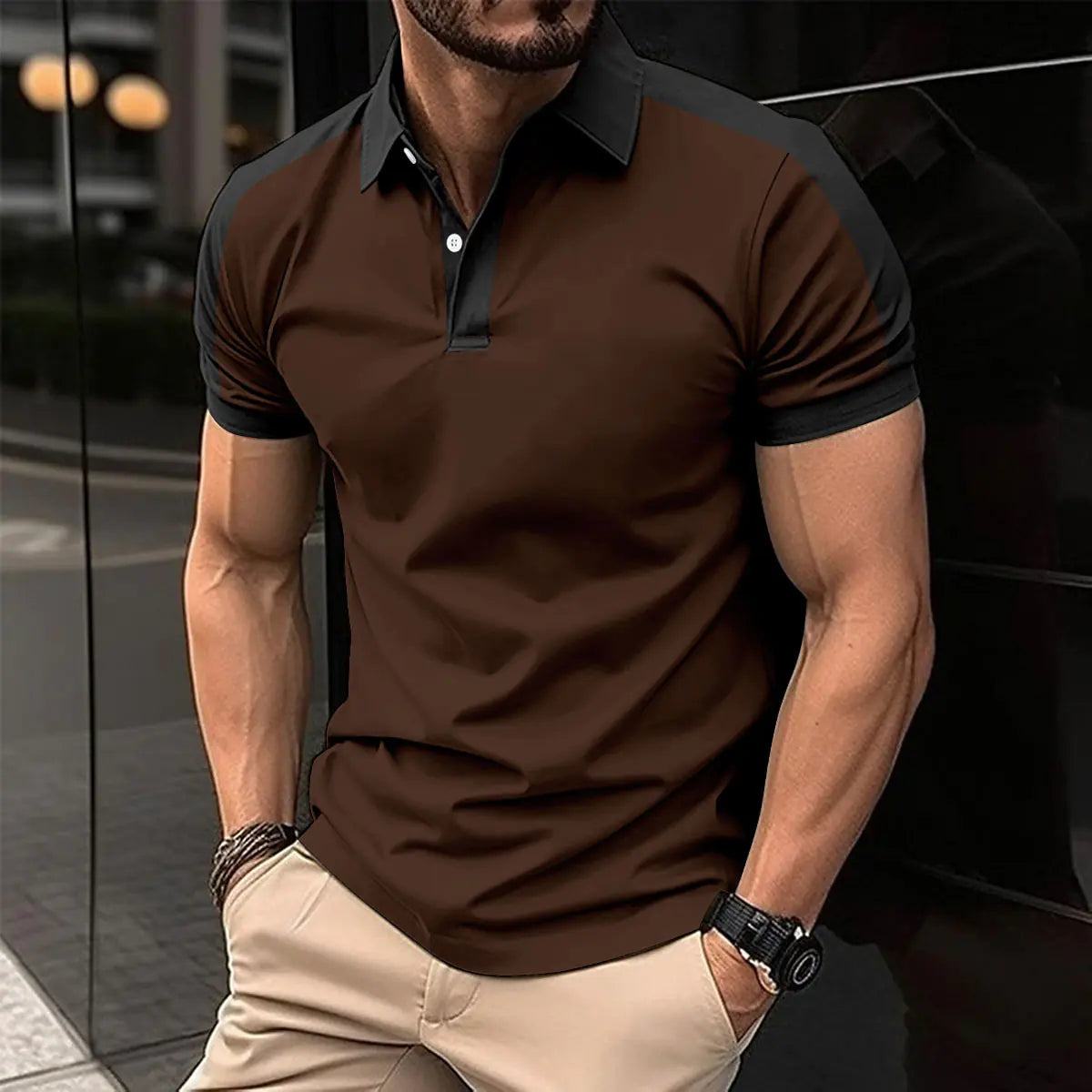 Stylish Men's Casual Color-block Polo Shirt