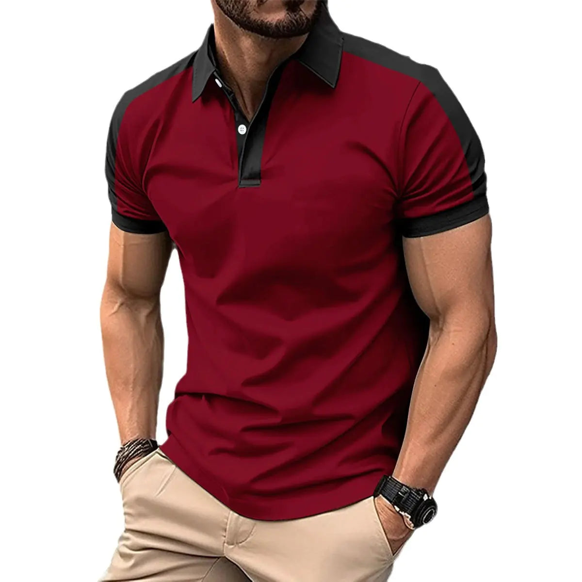 Stylish Men's Casual Color-block Polo Shirt